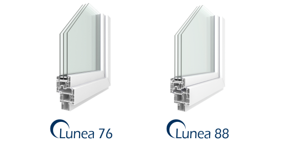 Lunea Kunststoff-Fenster sind in den zwei Einbautiefen 76 mm und 88 mm erhältlich.